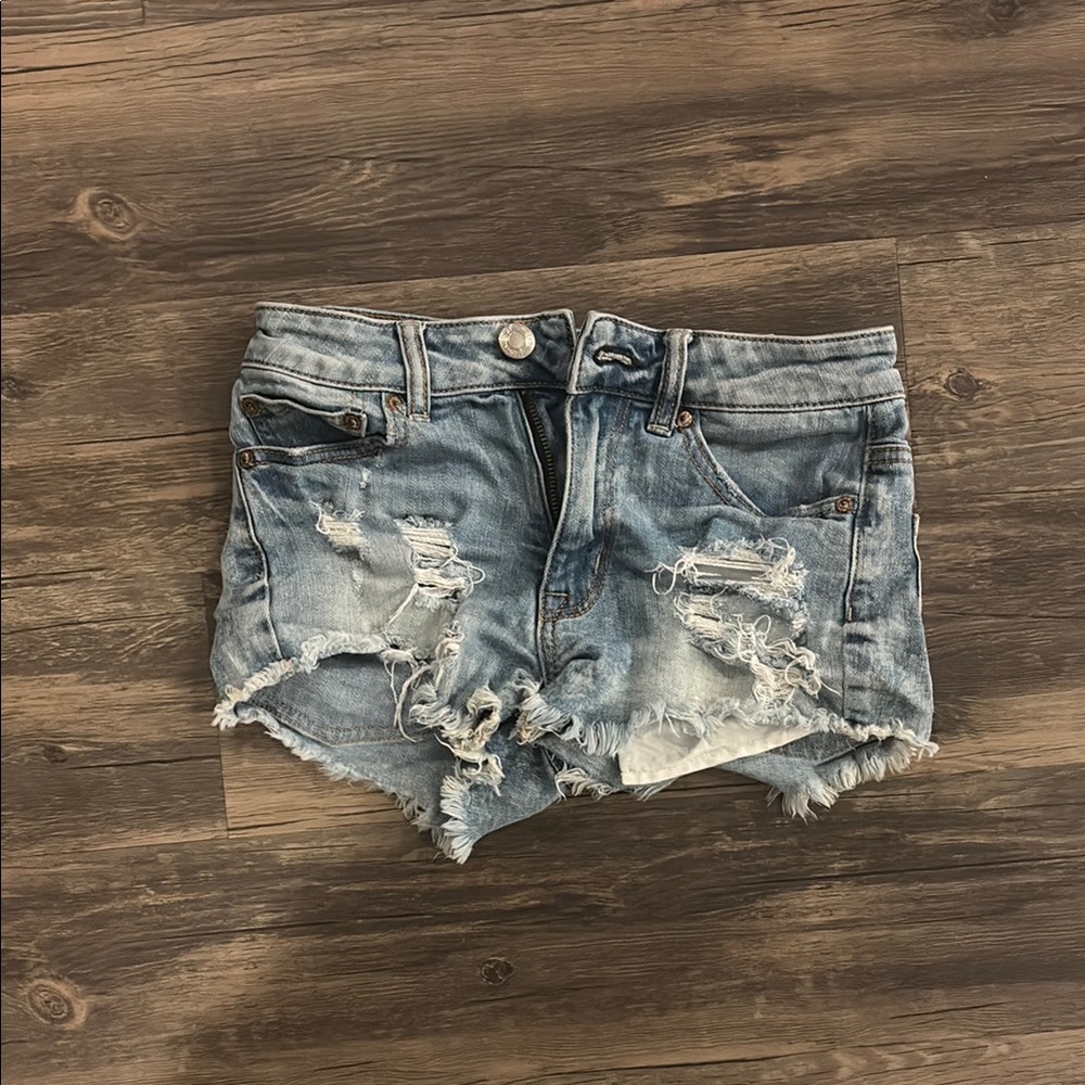 American Eagle Outfitters Blue Distressed Jean Shorts